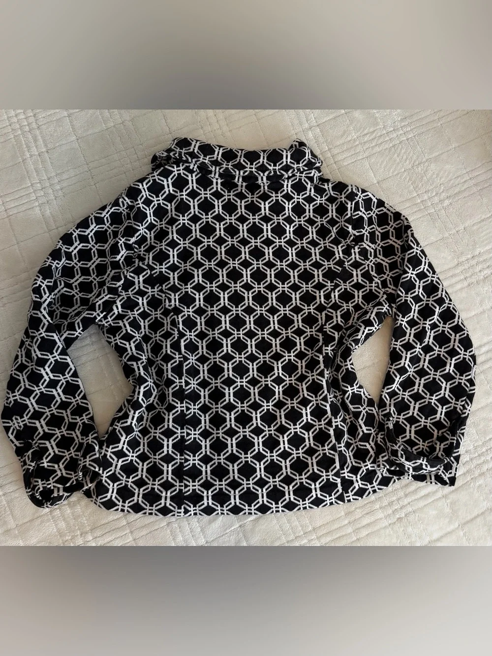Charter Club Petite black white geometric knit button jacket P/S